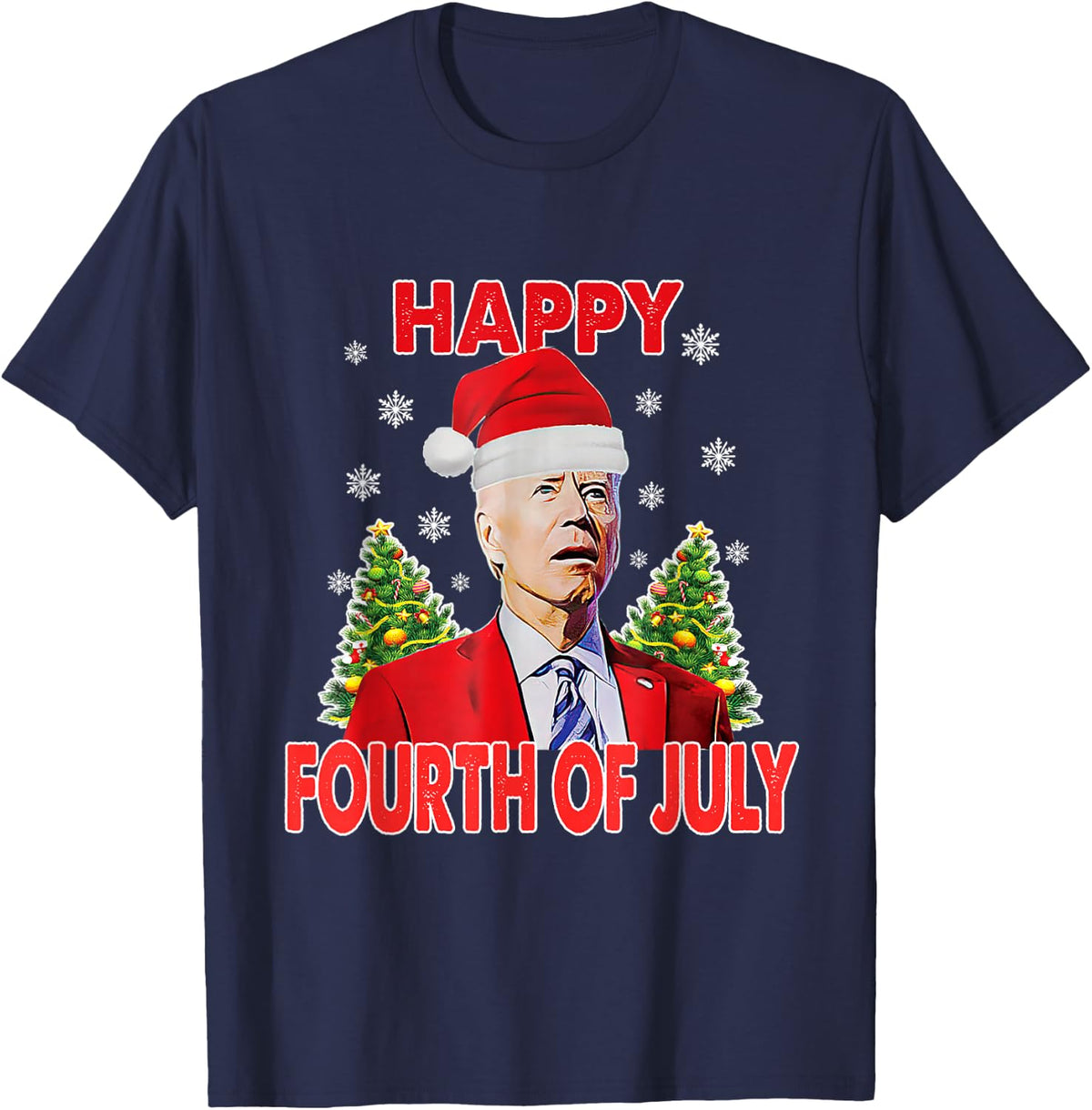 Santa Joe Biden Happy 4th of July Funny Merry Christmas T-Shirt - Navy Blue