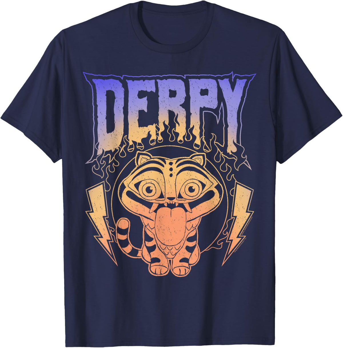 Kpop Demon Hunters Derpy Retro Metal Band Style Logo T-Shirt - Navy Blue
