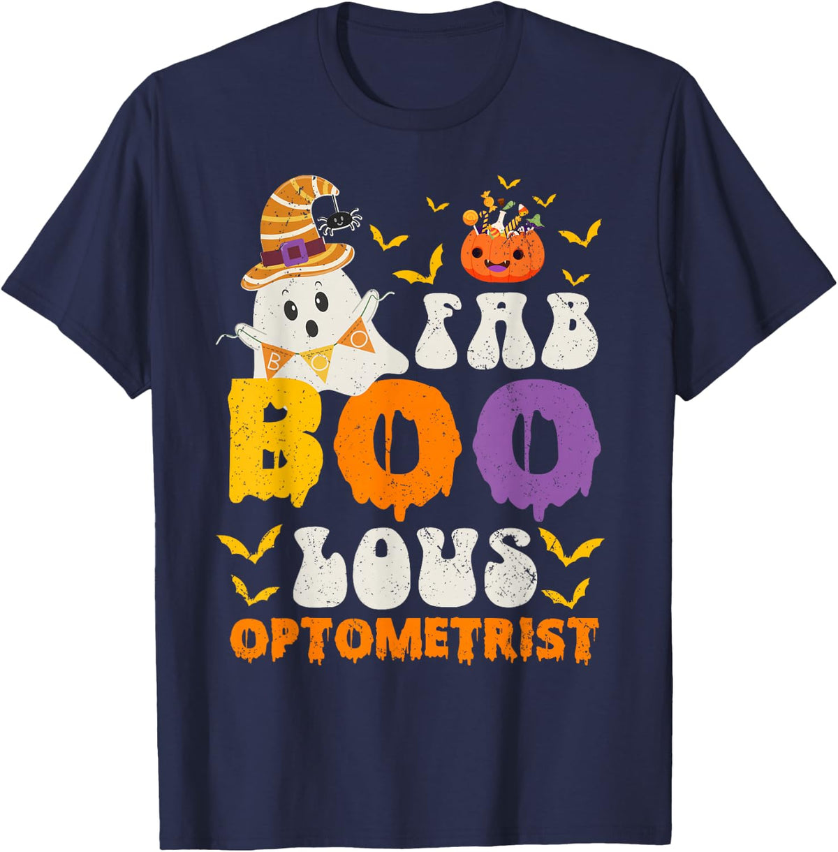 Faboolous Optometrist Ghost Halloween Fun T-Shirt - Navy Blue