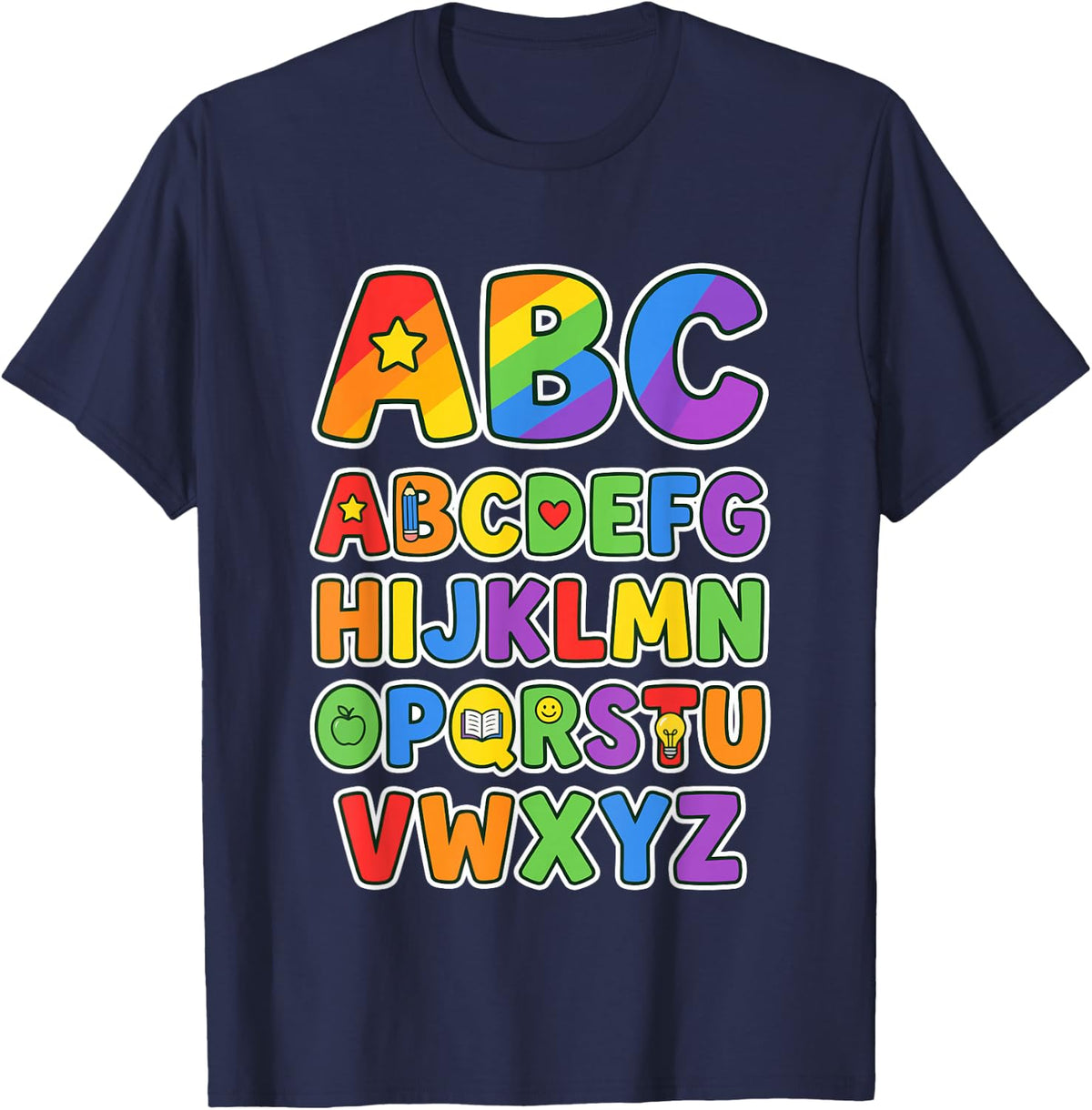 ABC Alphabet Letters Preschool Teacher Educator T-Shirt - Navy Blue
