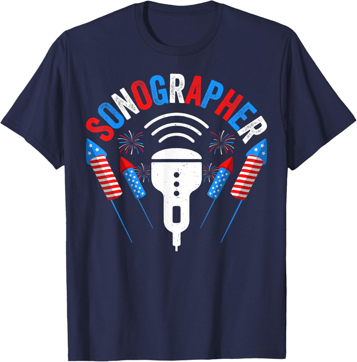 Sonographer 4th of July Firework Ultrasound Tech Sonography T-Shirt - Navy Blue