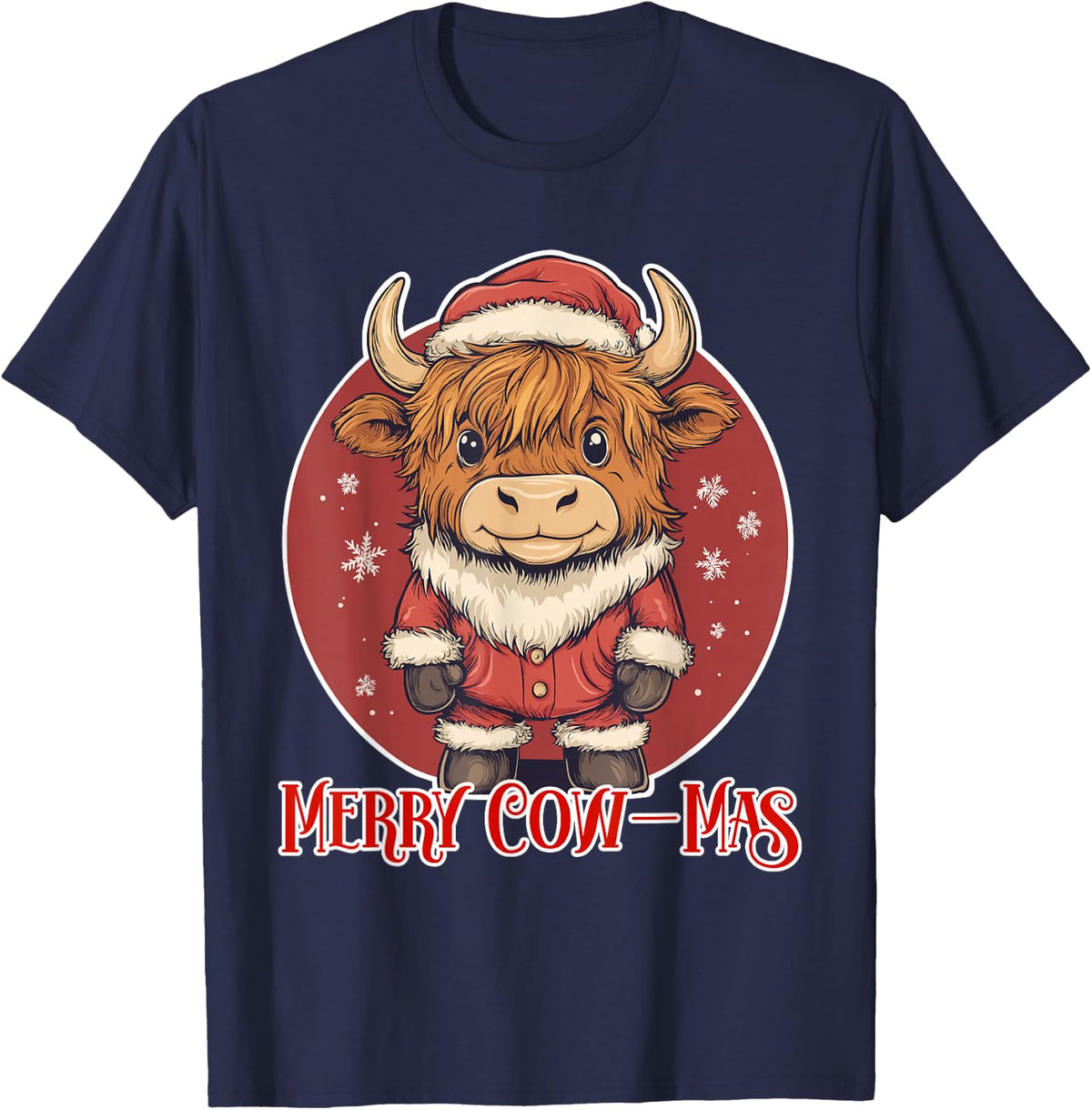 Xmas Merry Cow-Mas Cute Highland Cow Christmas T-Shirt - Navy Blue