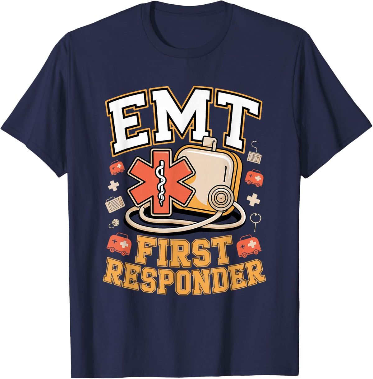EMT First Responder Paramedic EMS Emergency Medical T-Shirt - Navy Blue