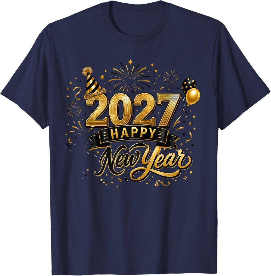 Happy New Year Party 2027 Funny Balloon Family Matching T-Shirt - Navy Blue