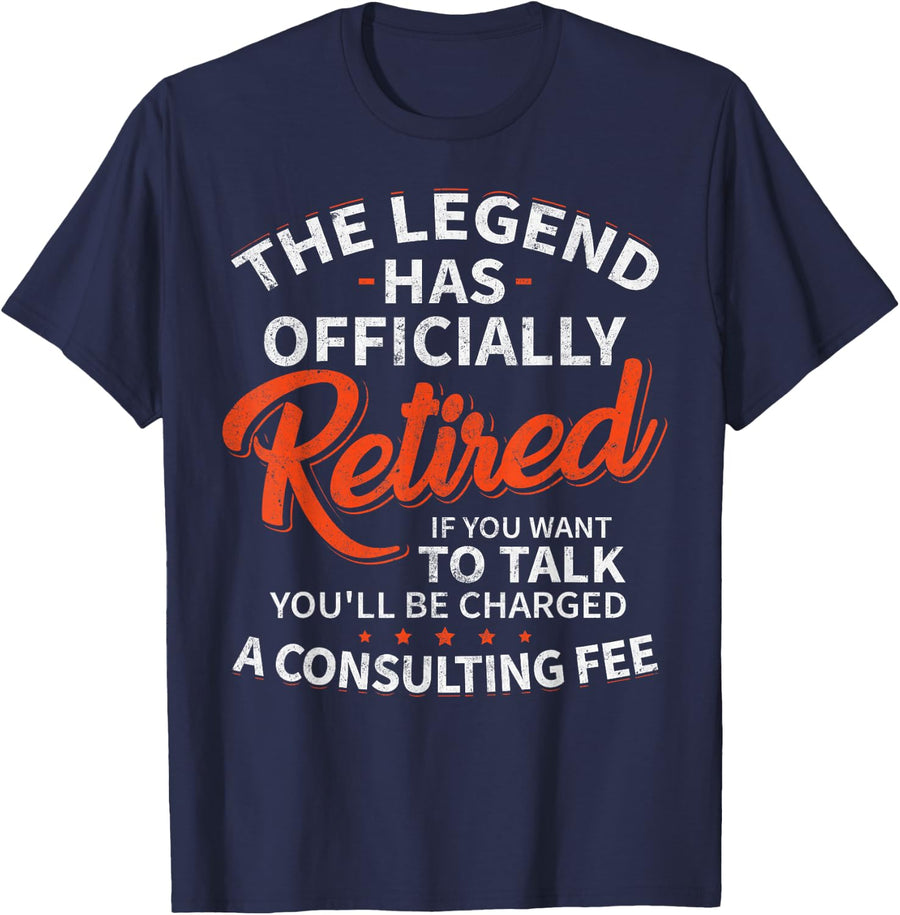 Legend Has Retired Men's Party T-Shirt - Classic Fit, Crew Neck, Short Sleeve, Humor Letter Print (Black) - Navy Blue