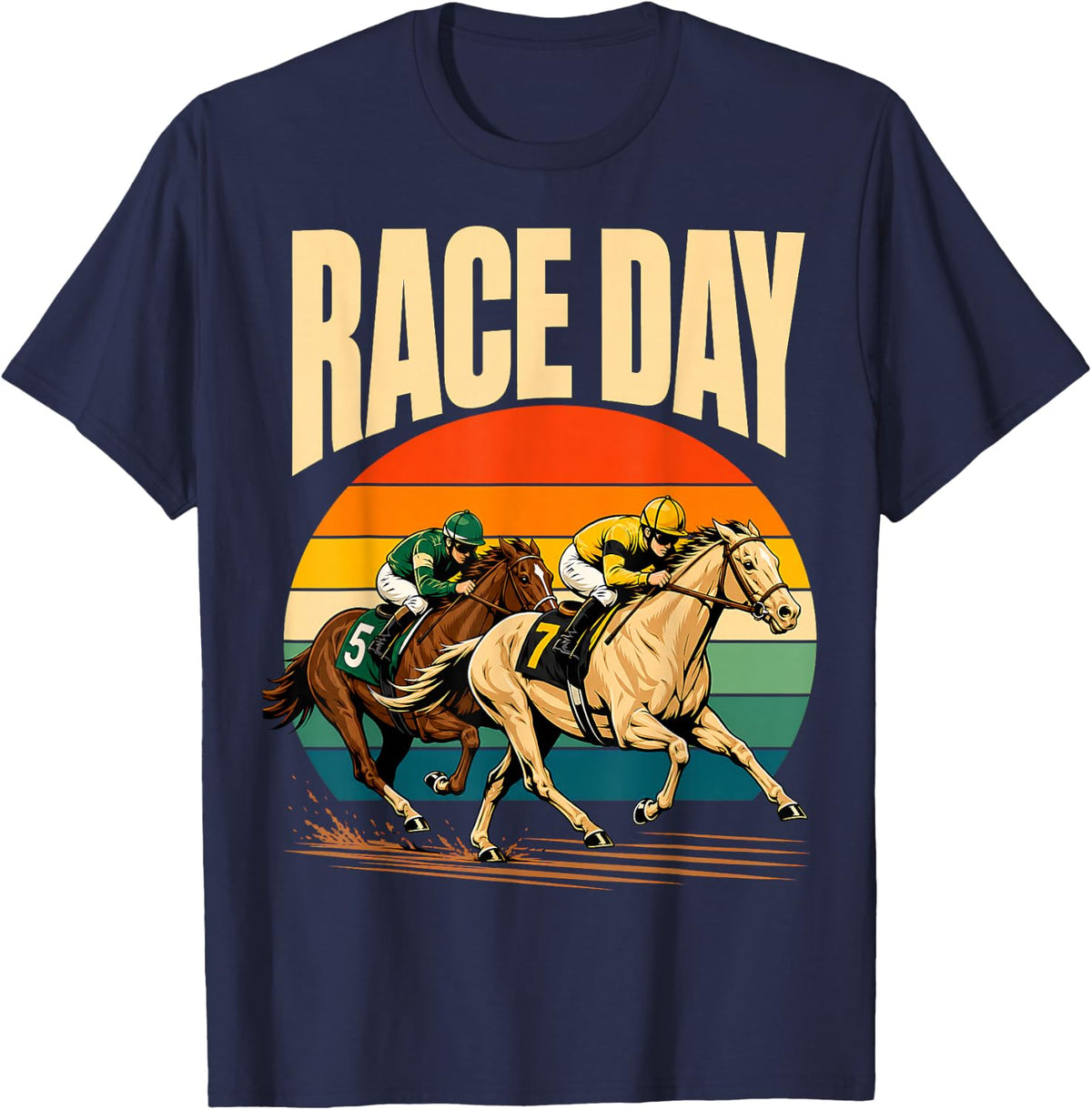 Race Day Retro Horse Racing Equestrian T-Shirt - Navy Blue