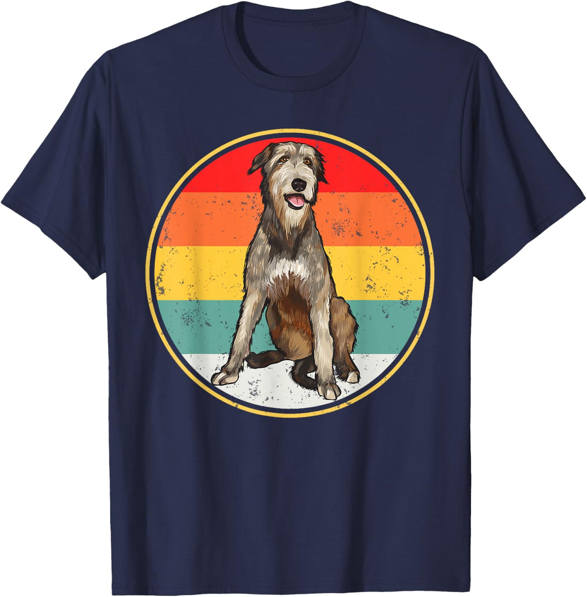 Vintage Retro Sunset Irish Wolfhound Dog T-Shirt for Men Women - Navy Blue