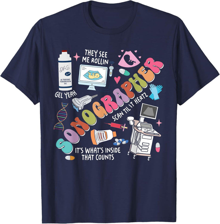 Sonographer Sonography Ultrasound Tech RDCS Cardiology T-Shirt - Navy Blue