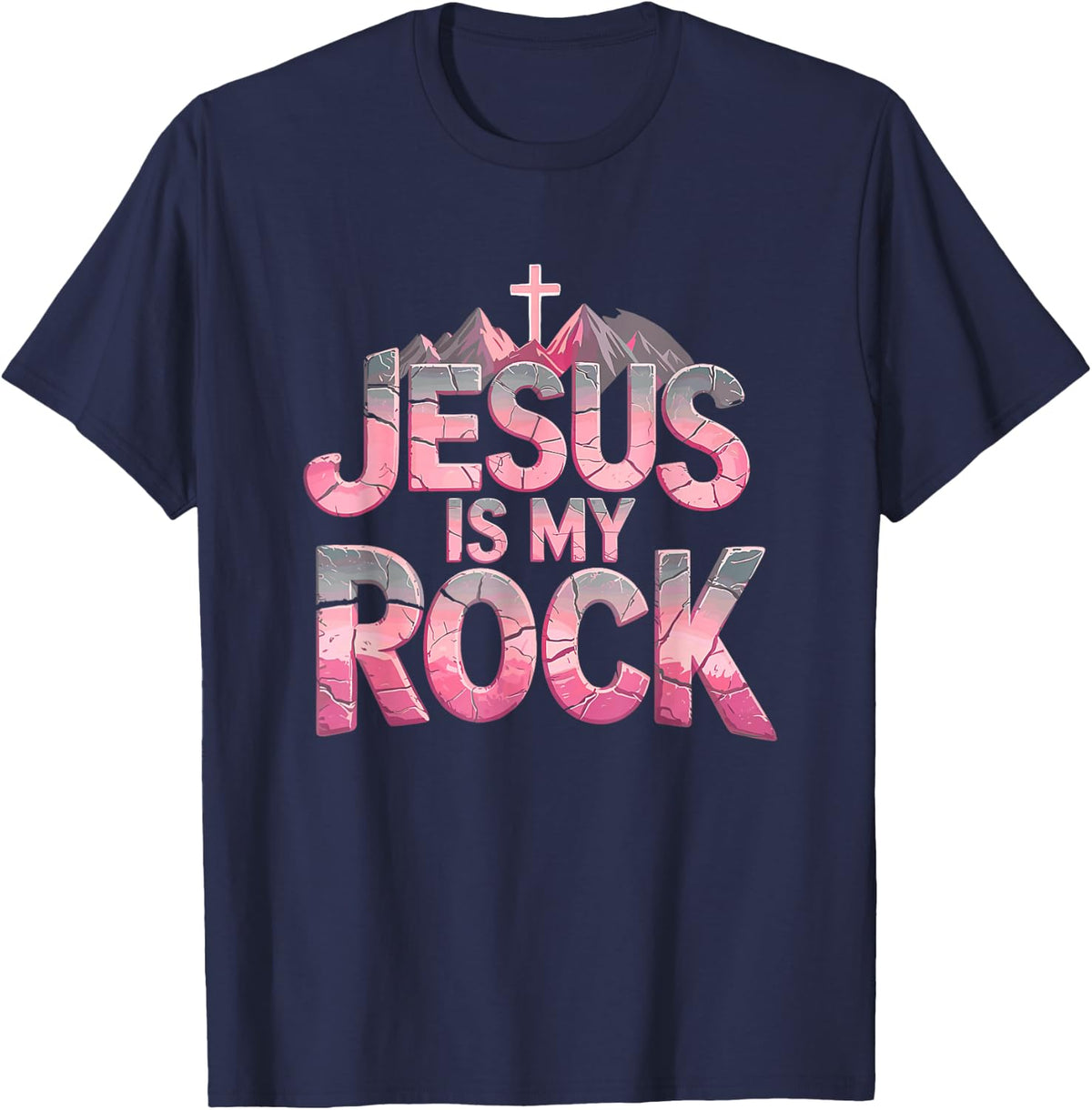 Jesus is My Rock Pink Religious Christian Biblical T-Shirt T-Shirt - Navy Blue