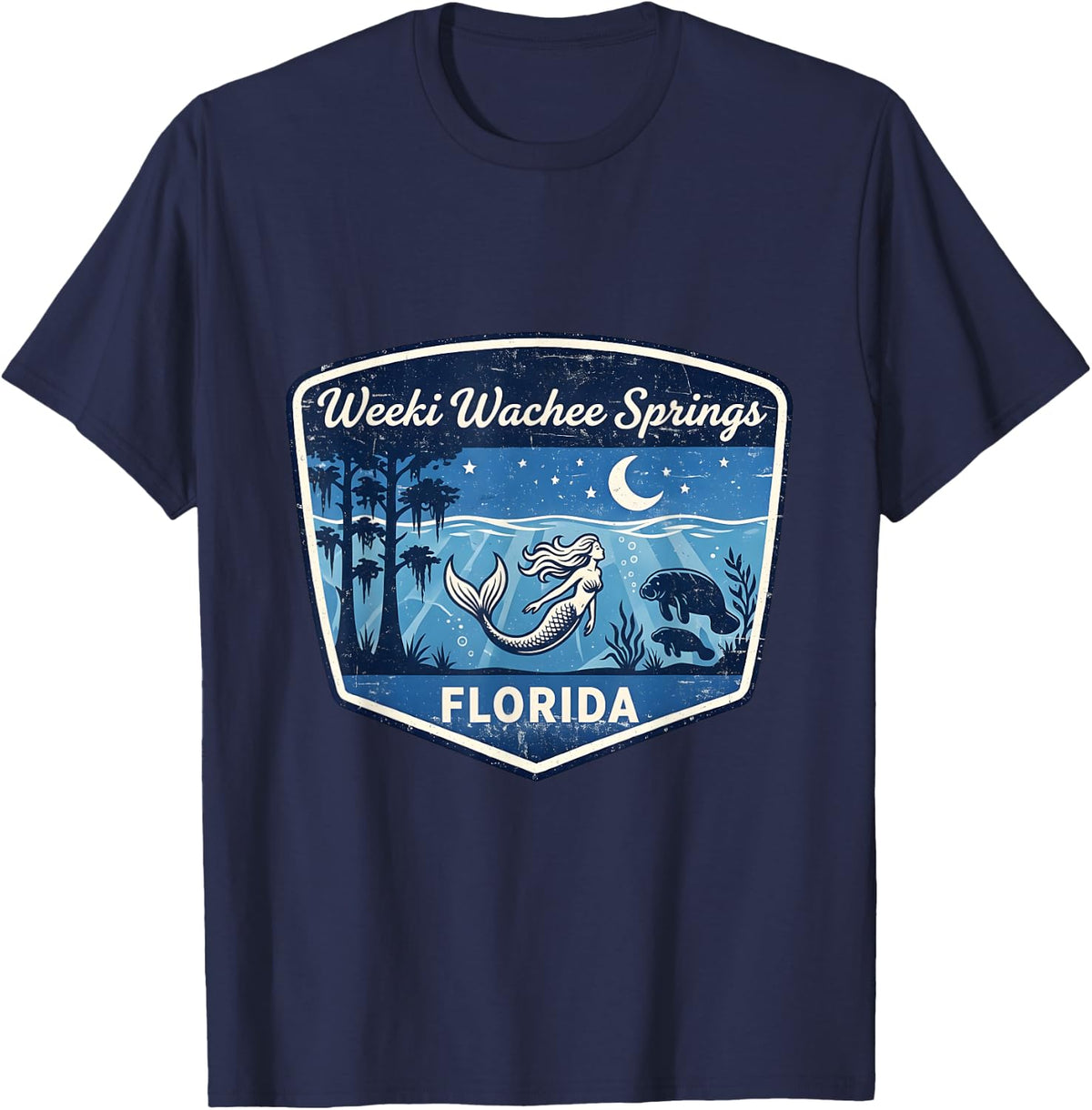 Weeki Wachee Springs Florida Mermaid Manatee Nature Travel T-Shirt - Navy Blue