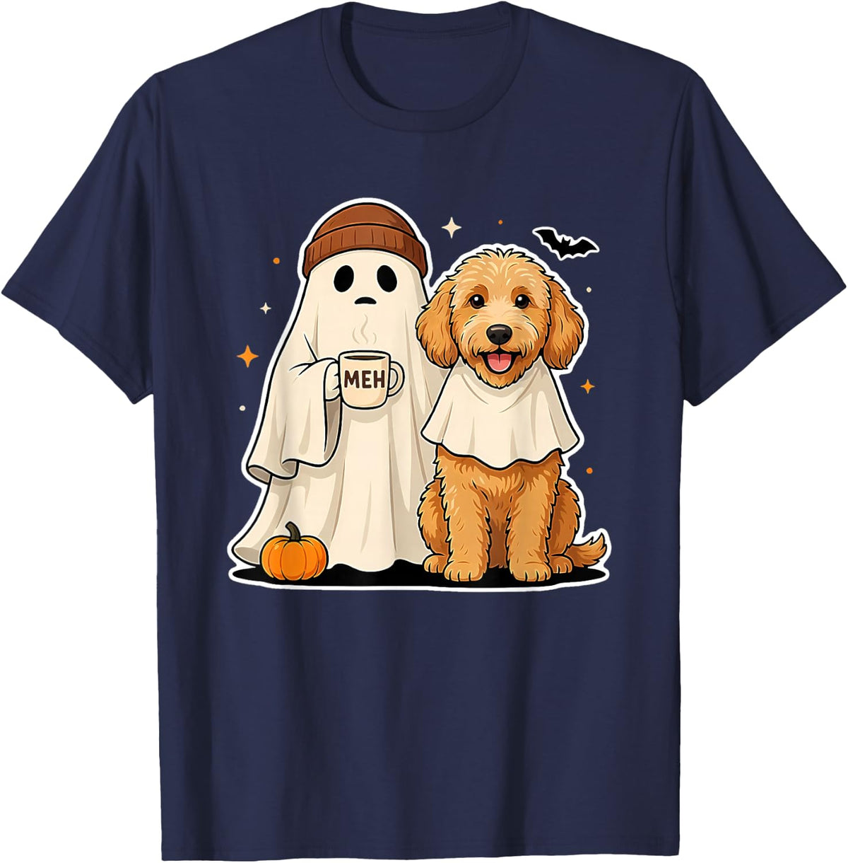Ghost Coffee Golden Doodle Shirt Gift Dog Halloween Cavapoo T-Shirt - Navy Blue