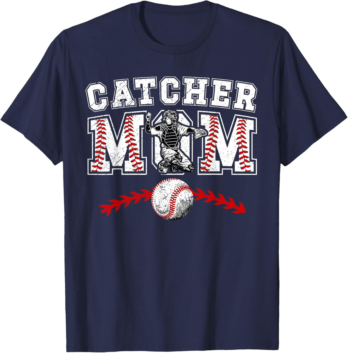 Baseball Catcher Mom Of A Baseball Catcher Mama T-Shirt - Navy Blue