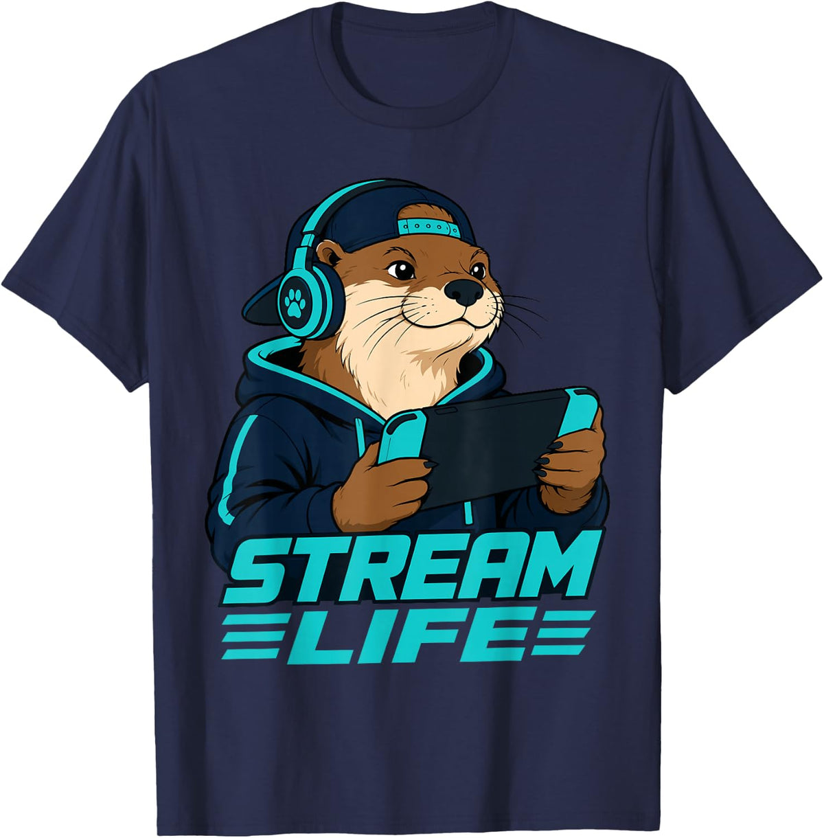 Otter Gamer Stream Handheld Console Cute Video Gaming Life T-Shirt - Navy Blue
