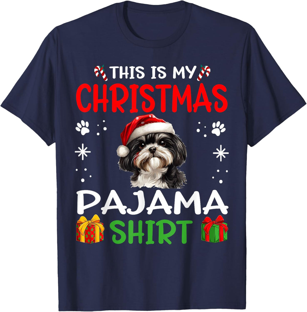 Shih Tzu Dog Nightgown Pajama This is my Christmas Pajama T-Shirt - Navy Blue