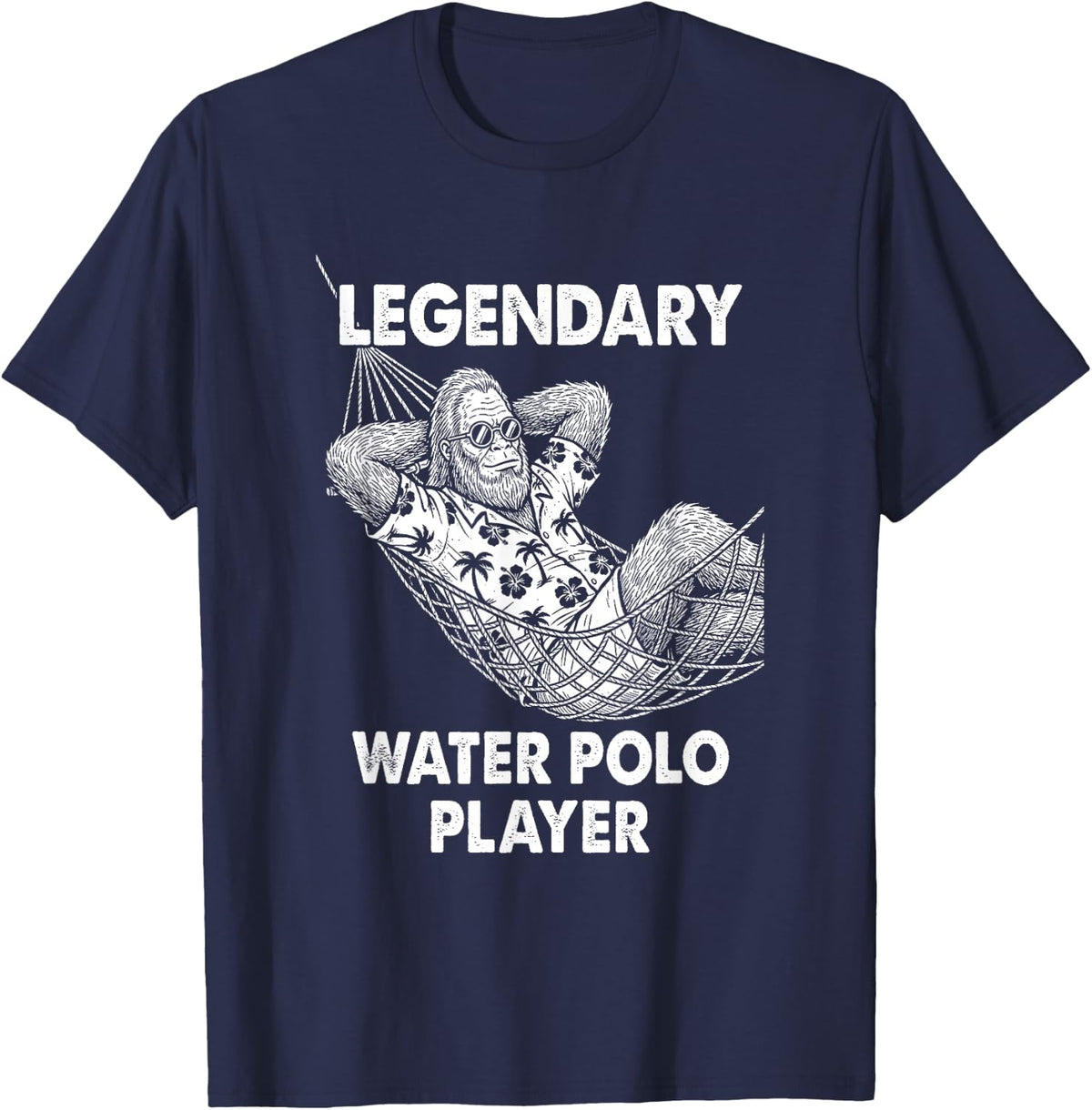 Water Polo Player Legendary Bigfoot Funny T-Shirt - Navy Blue