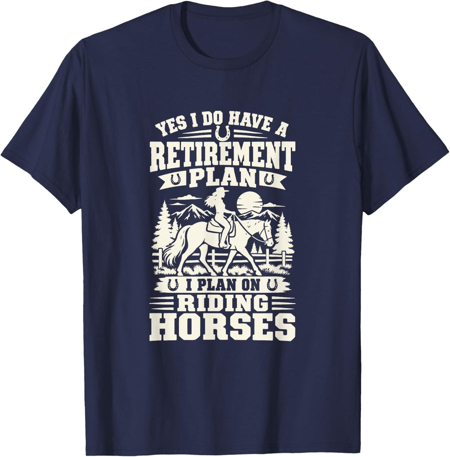 Retired Horse Rider Equestrian Woman Retirement T-Shirt - Navy Blue