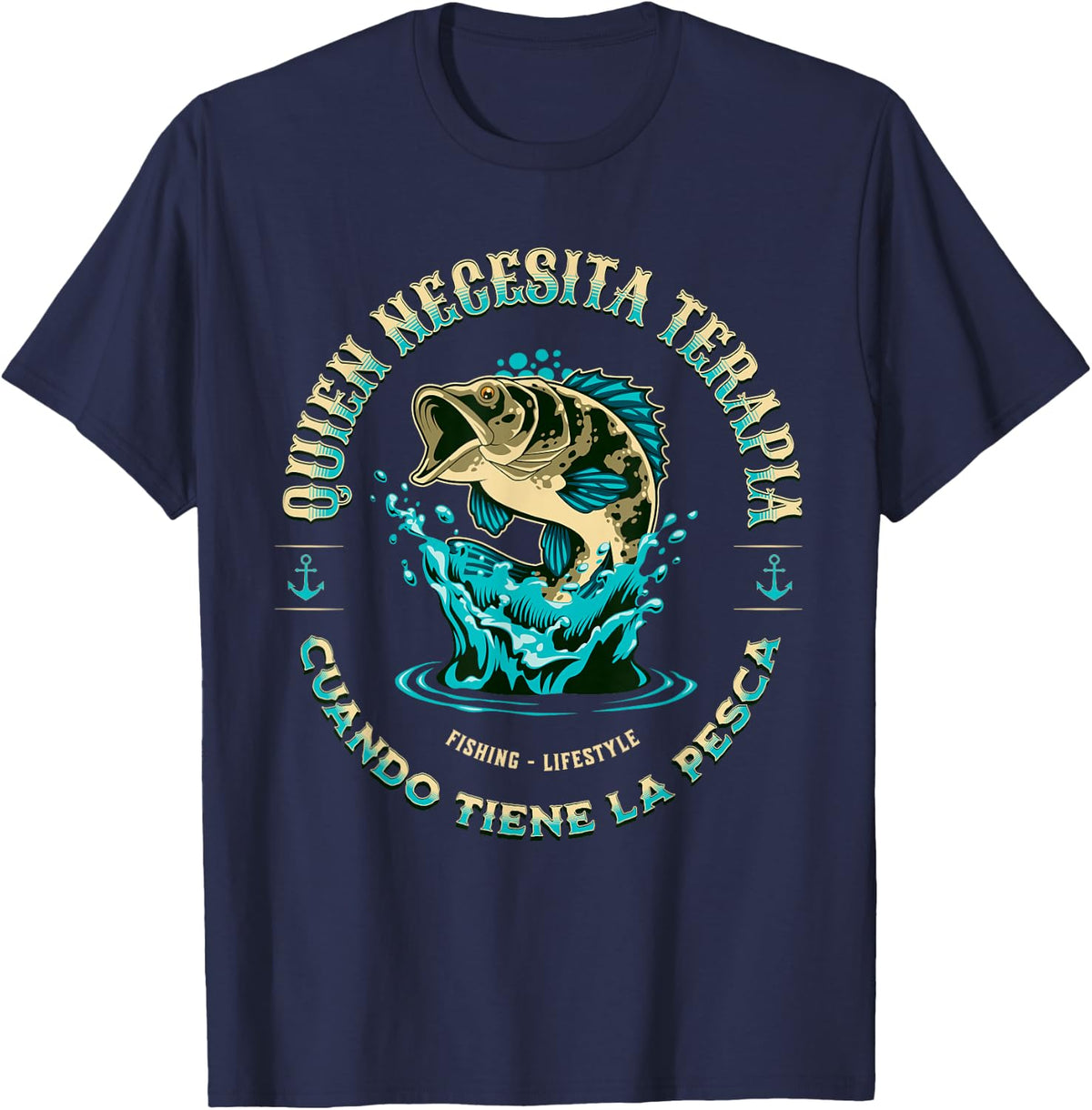 Spanish Fishing Terapia En Espanol Para Pescador T-Shirt - Navy Blue
