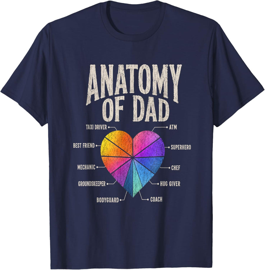 Mens Funny Anatomy of Dad Fathers Day Dad Life Superhero T-Shirt - Navy Blue
