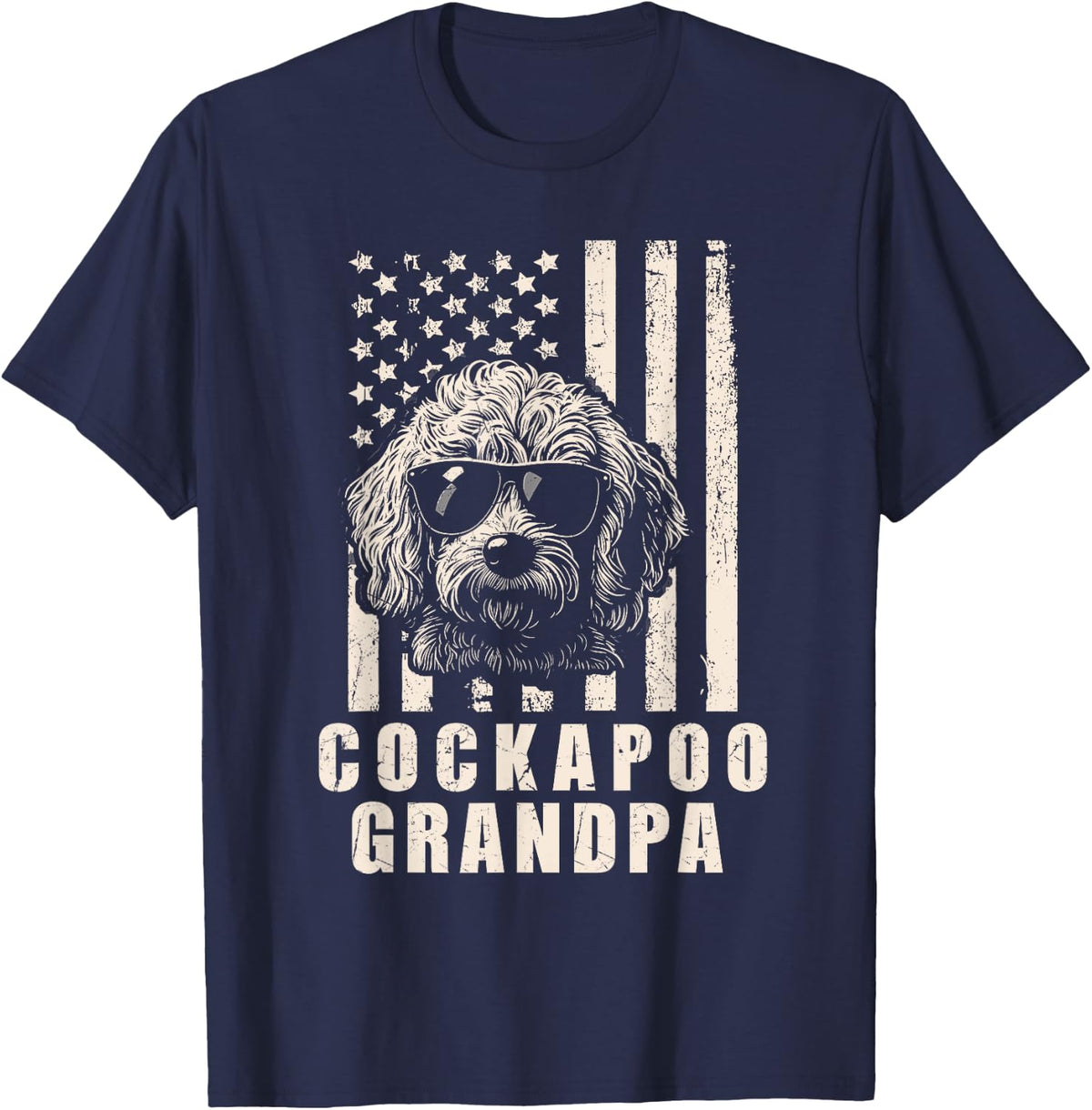 Vintage Cockapoo Grandpa American Flag Dog Funny Fathers Day T-Shirt - Navy Blue