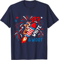 Red White And Woof 4th July US Flag Corgi Riding Firecracker T-Shirt - Navy Blue