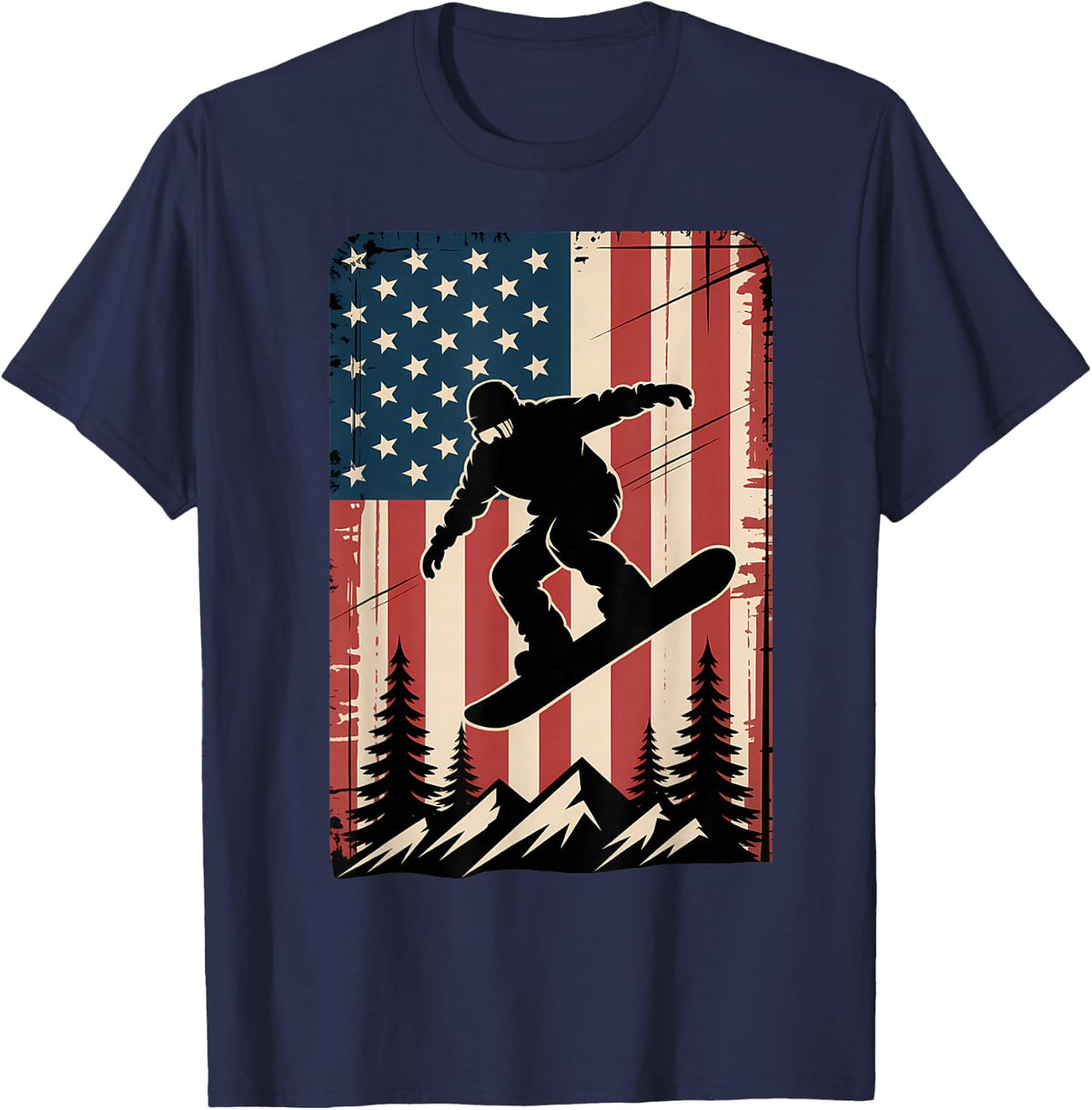 Snowboard USA Flag Snowboarding American Snowboarder T-Shirt - Navy Blue