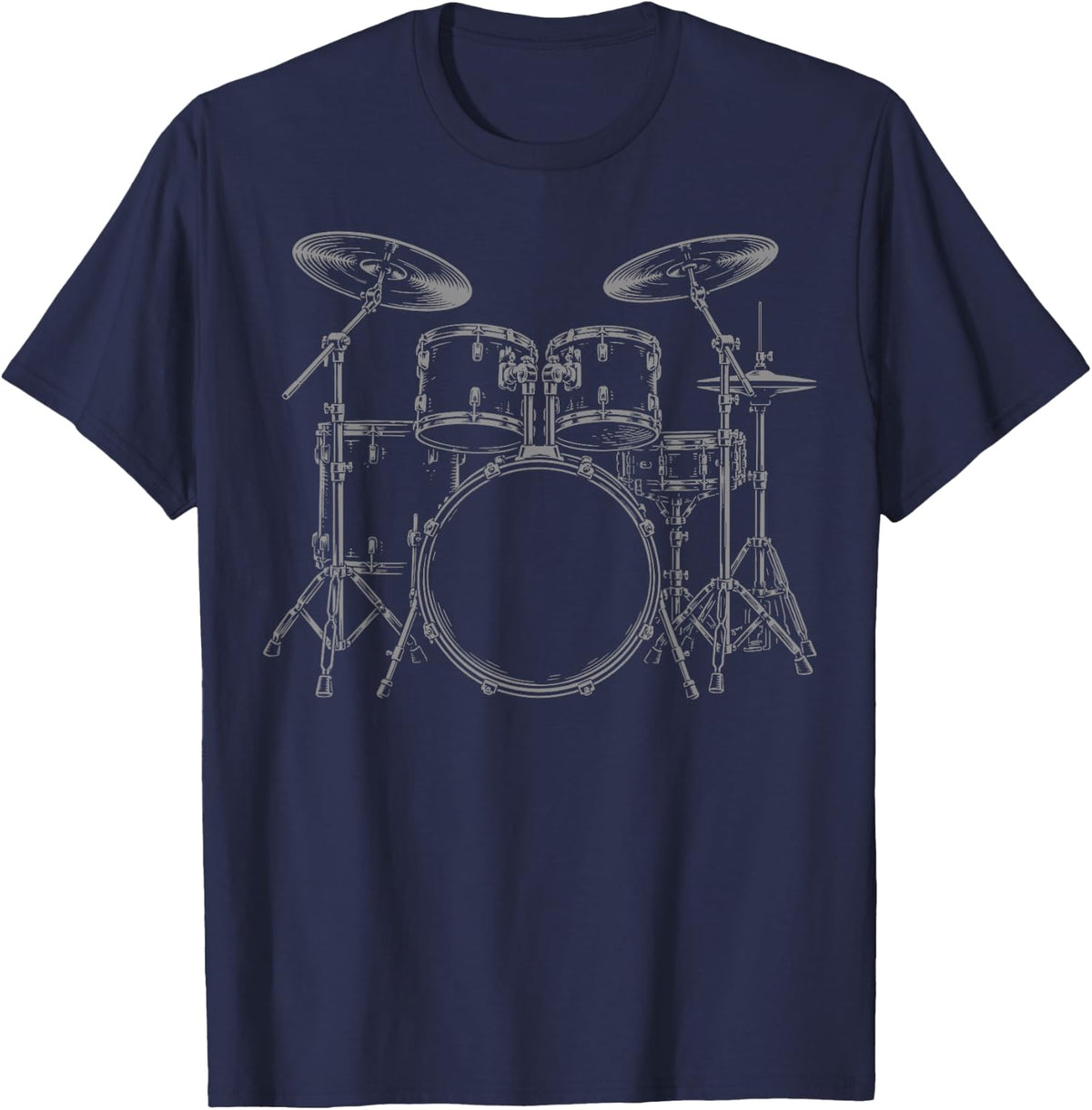 Drum Kit Rock Music Percussion T-Shirt - Navy Blue