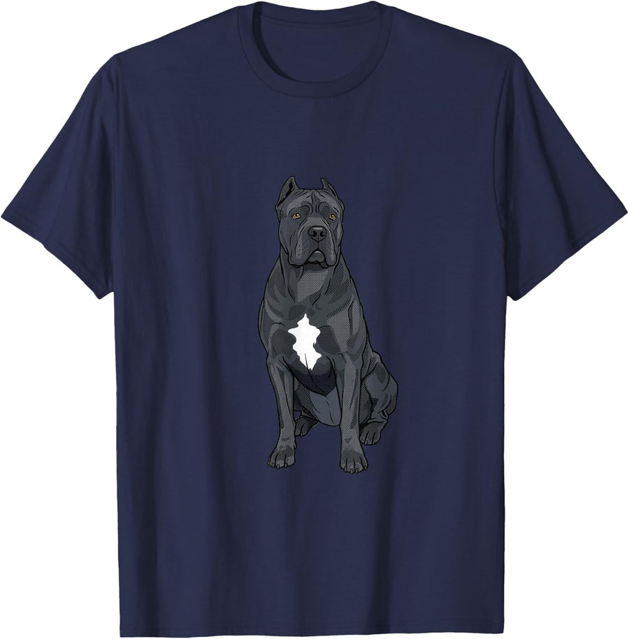 Grey Cane Corso Pop Art Comic Illustration T-Shirt - Navy Blue