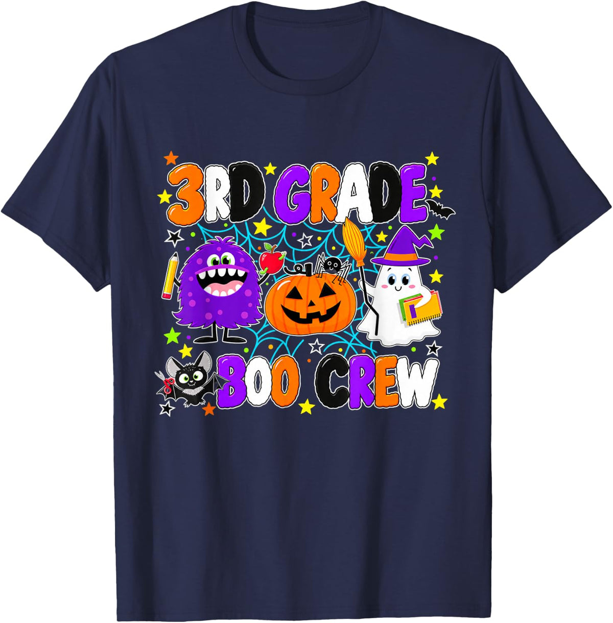 3rd Grade Boo Crew Halloween Teacher Third Grade Matching T-Shirt - Navy Blue
