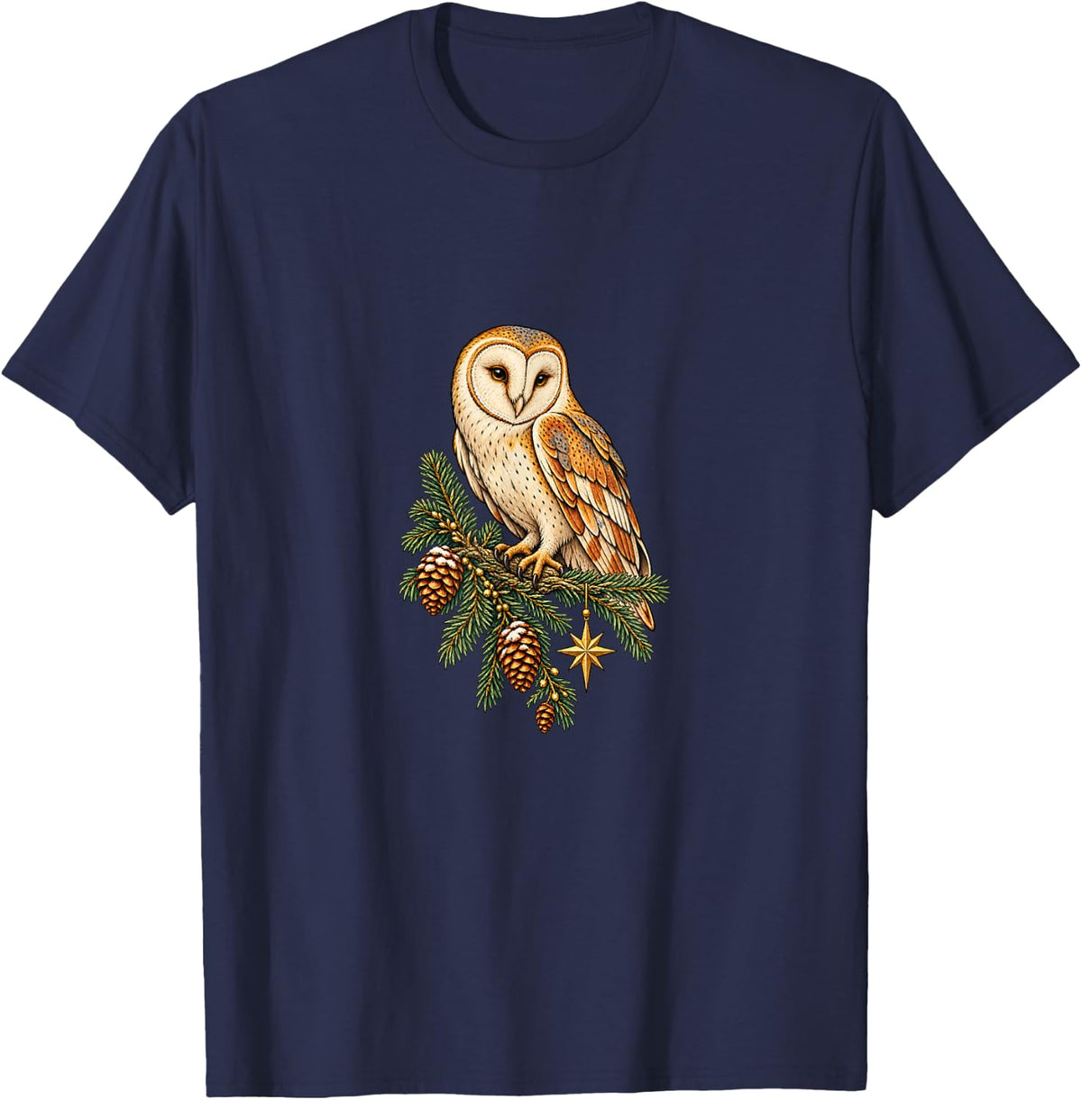 Barn Owl Evergreen Christmas Bird T-Shirt - Navy Blue