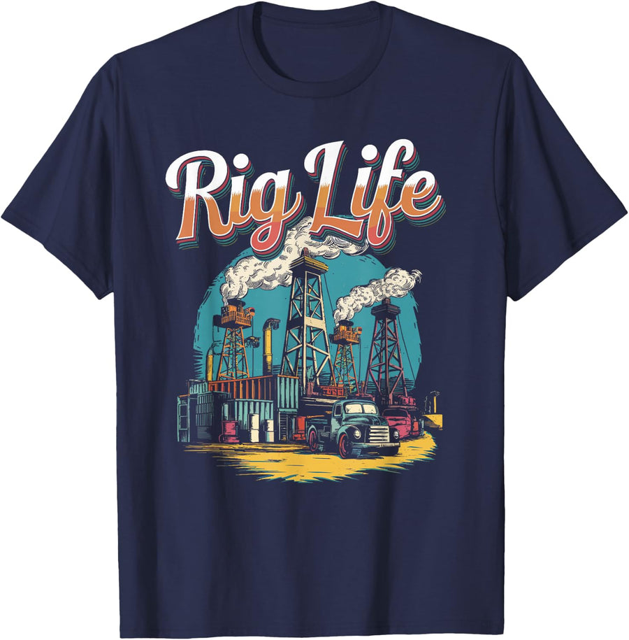 Rig Life Oilfield Rig T-Shirt - Navy Blue