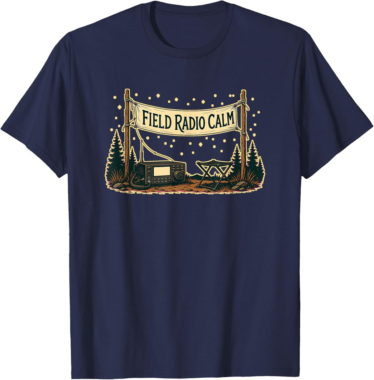 Field Radio Calm Portable Receiver Forest Evening T-Shirt - Navy Blue