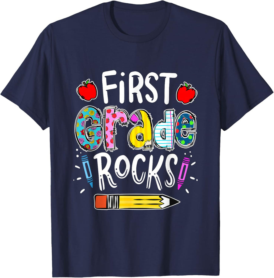 First Grade Rocks Back to School Teacher Gifts T-Shirt - Navy Blue