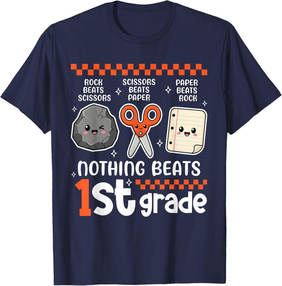 Funny Nothing Beats 1st Grade Back to School Teacher Kids T-Shirt - Navy Blue