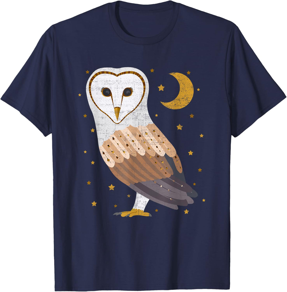 Nocturnal Barn Owl T-Shirt Distressed Design T-Shirt - Navy Blue