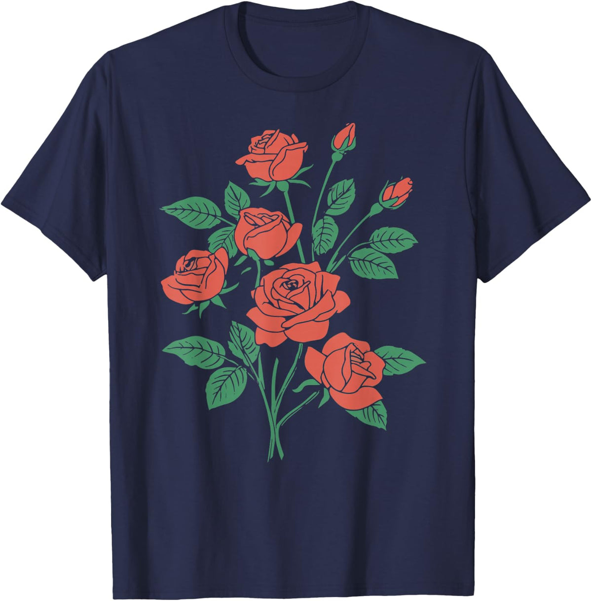 Roses Vintage Cottage Aesthetic 90s Academia Dark Goth T-Shirt - Navy Blue