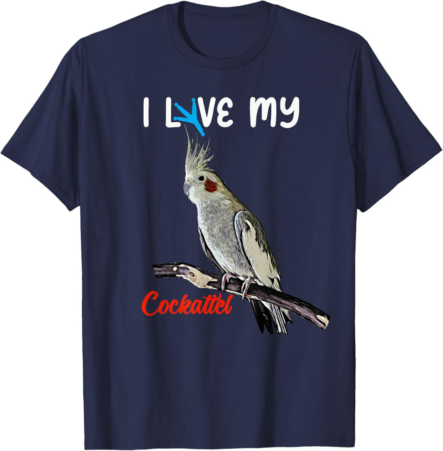 I Love My Cockatiel Bird Watching Bird Lover Gifts Costume T-Shirt - Navy Blue
