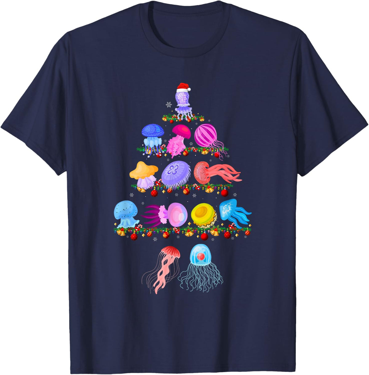 Family Pajama Sets Christmas Matching Jellyfish Xmas Tree T-Shirt - Navy Blue