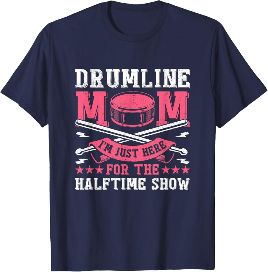 Drumline Mom - Snare Drum Drummer Marching Band Drumming T-Shirt - Navy Blue