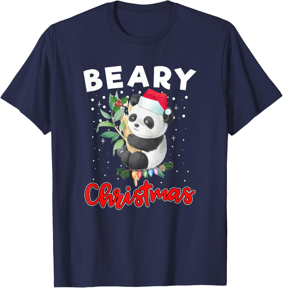 Beary Merry Christmas For Panda Bear Lovers Funny Xmas T-Shirt - Navy Blue