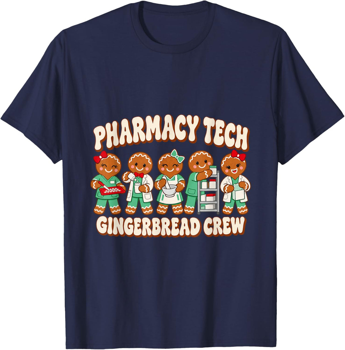 Christmas Pharmacy Tech Christmas Cartoon T-Shirt - Navy Blue