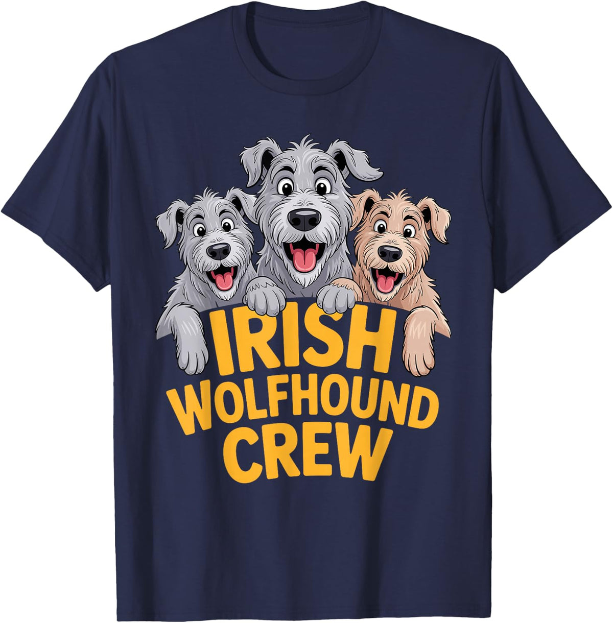 Irish Wolfhound Crew Cartoon Sighthound Puppy Pet Dog Breed T-Shirt - Navy Blue