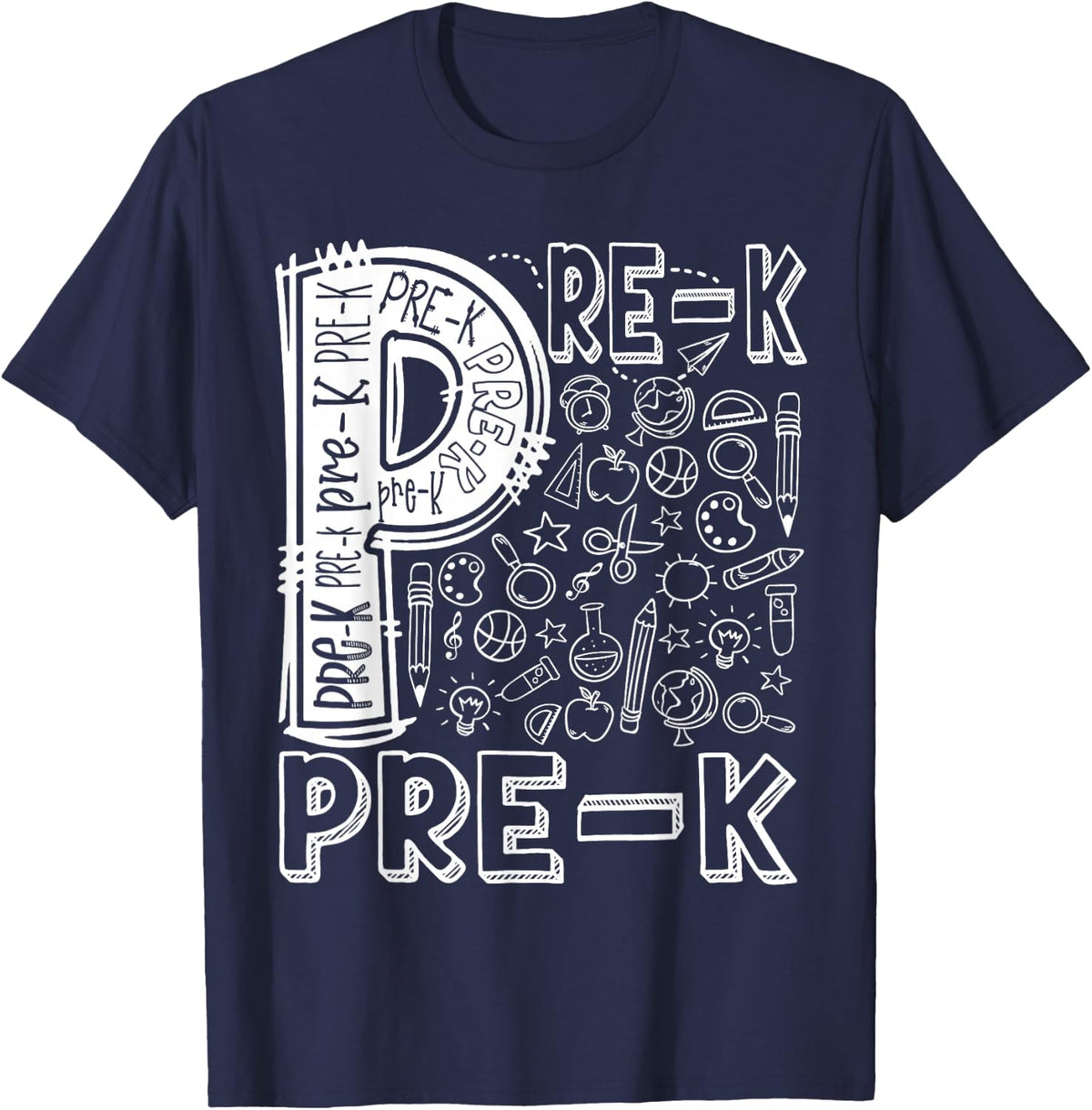 Pre-K Typography Team Vintage Pre-K Teacher Back to School T-Shirt - Navy Blue