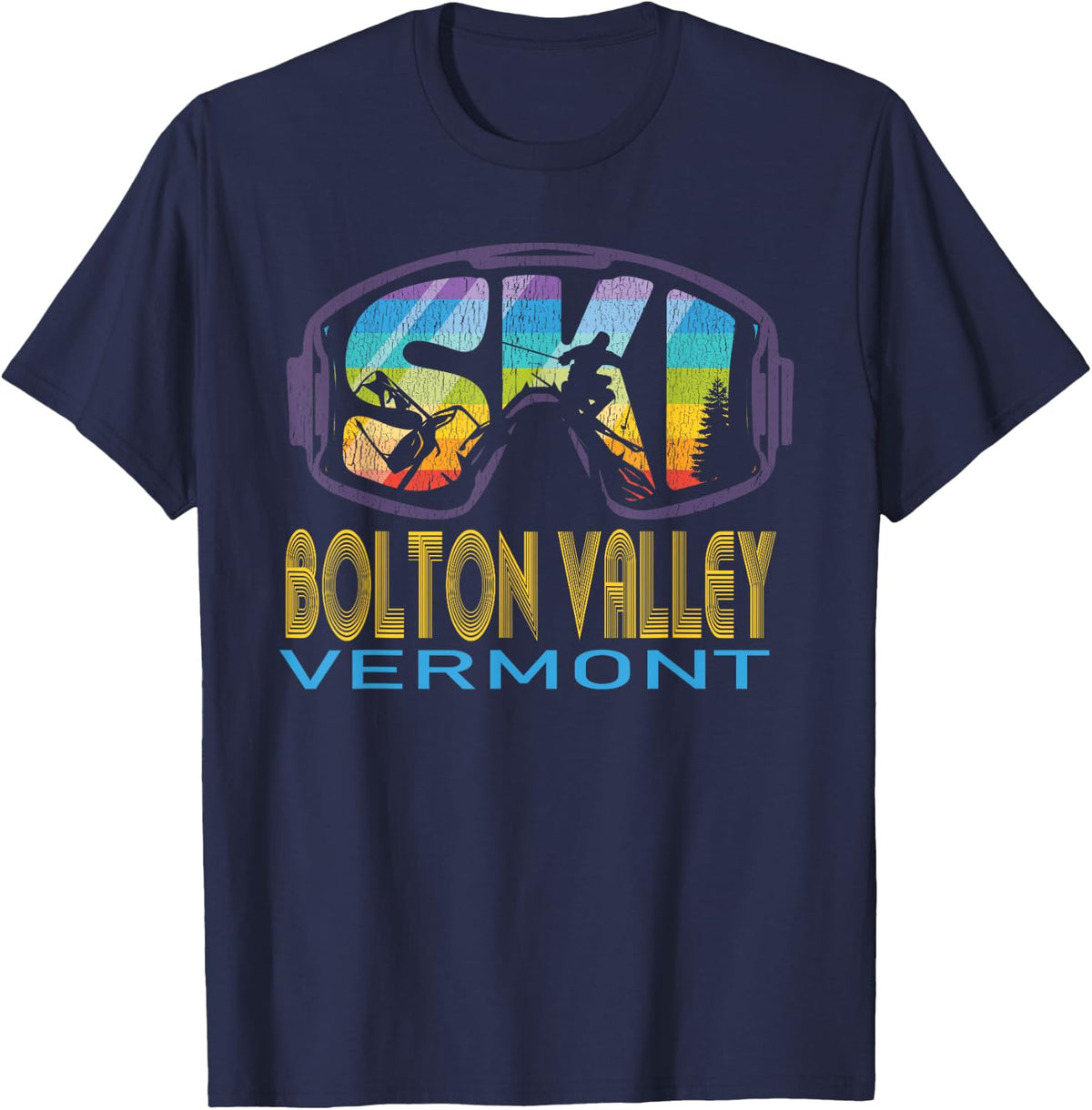 Ski Bolton Valley Vermont Skiing Vacation T-Shirt - Navy Blue