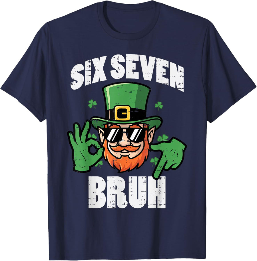 Six Seven Bruh 6 7 St Patricks Day 67 Paddys Kids Boys Youth T-Shirt - Navy Blue