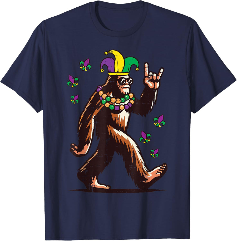 Mardi Gras Bigfoot Rocker Carnival Sasquatch Boys Kids Men T-Shirt - Navy Blue