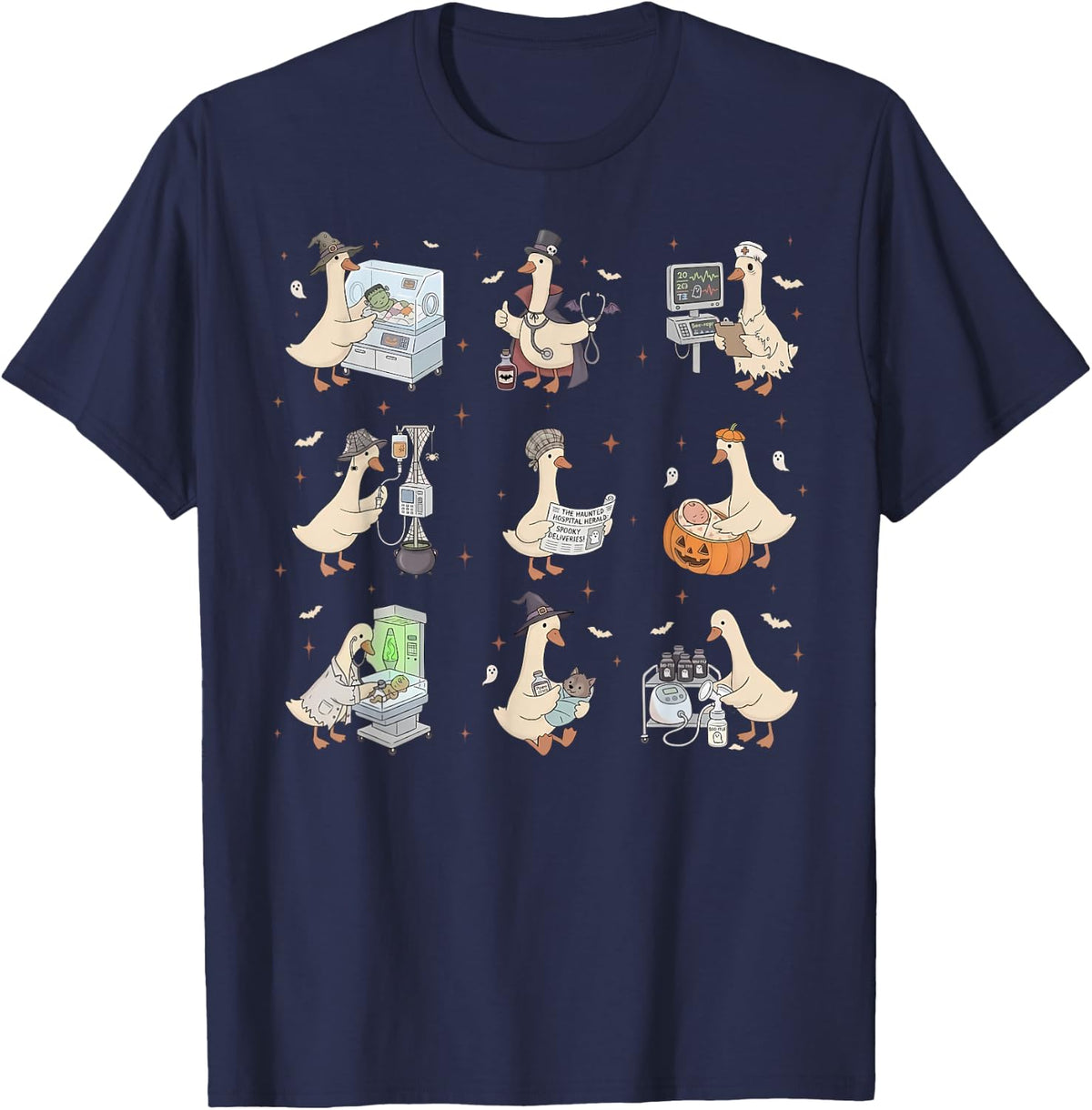 Cute Silly Goose NICU Postpartum Mother Baby Nurse Halloween T-Shirt - Navy Blue