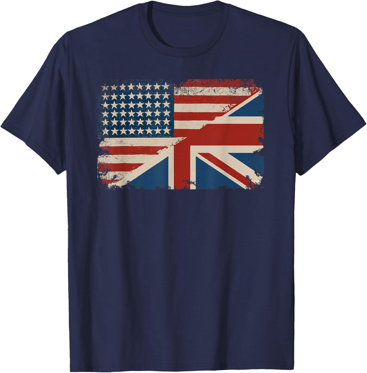 British American Flag Great Britain Union Jack T-Shirt - Navy Blue