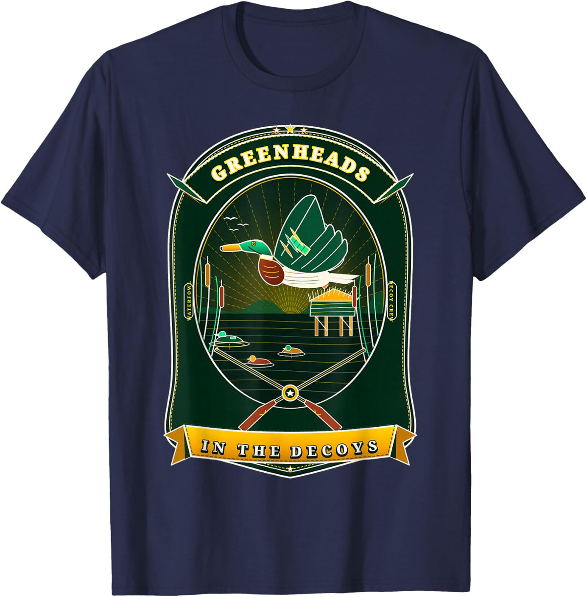 Greenhead Duck Blind Waterfowl Decoy Crew Mallard Hunter T-Shirt - Navy Blue