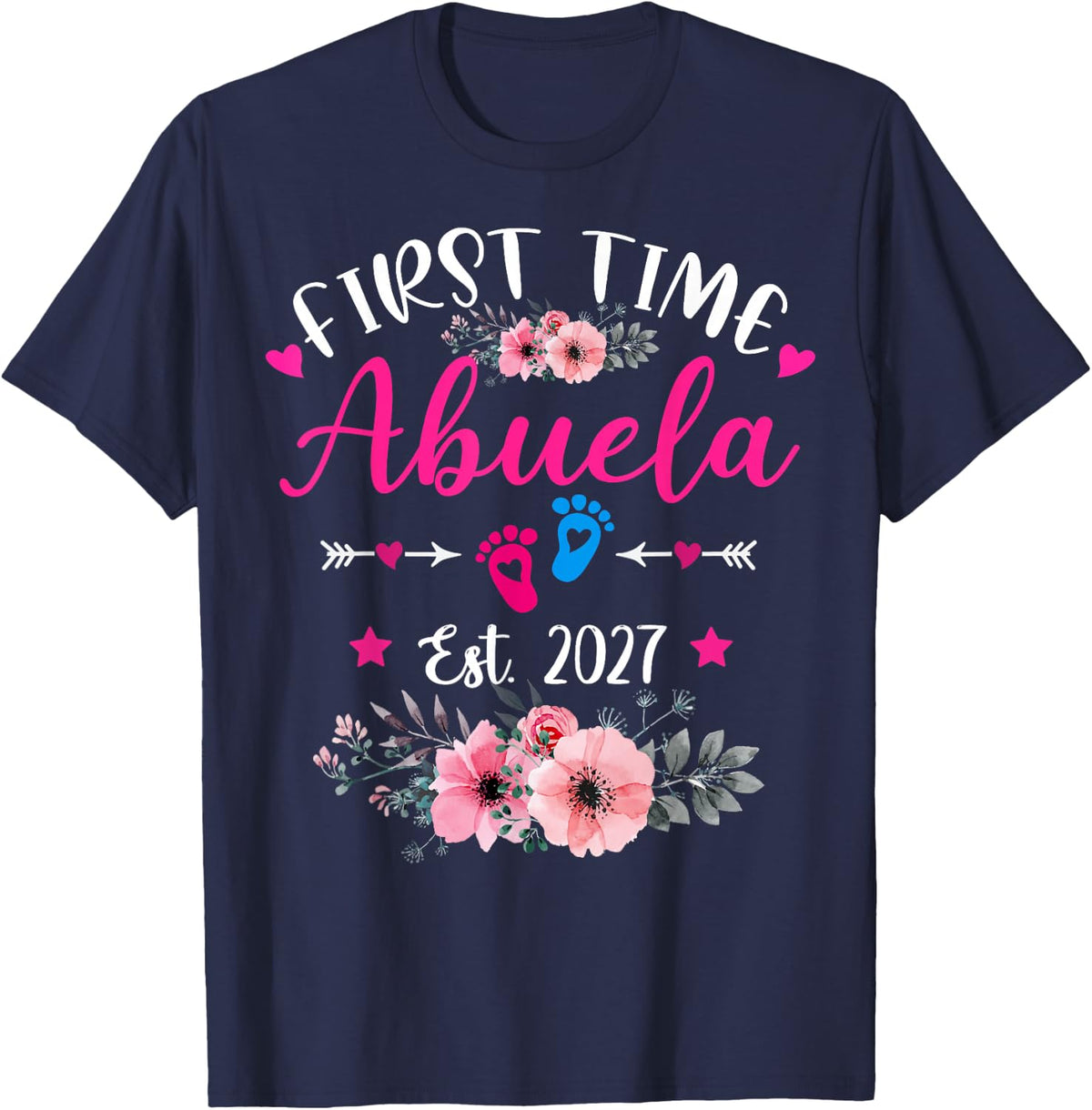 First Time Abuela Est 2027 Soon to Be Mom Mother's Heart T-Shirt - Navy Blue