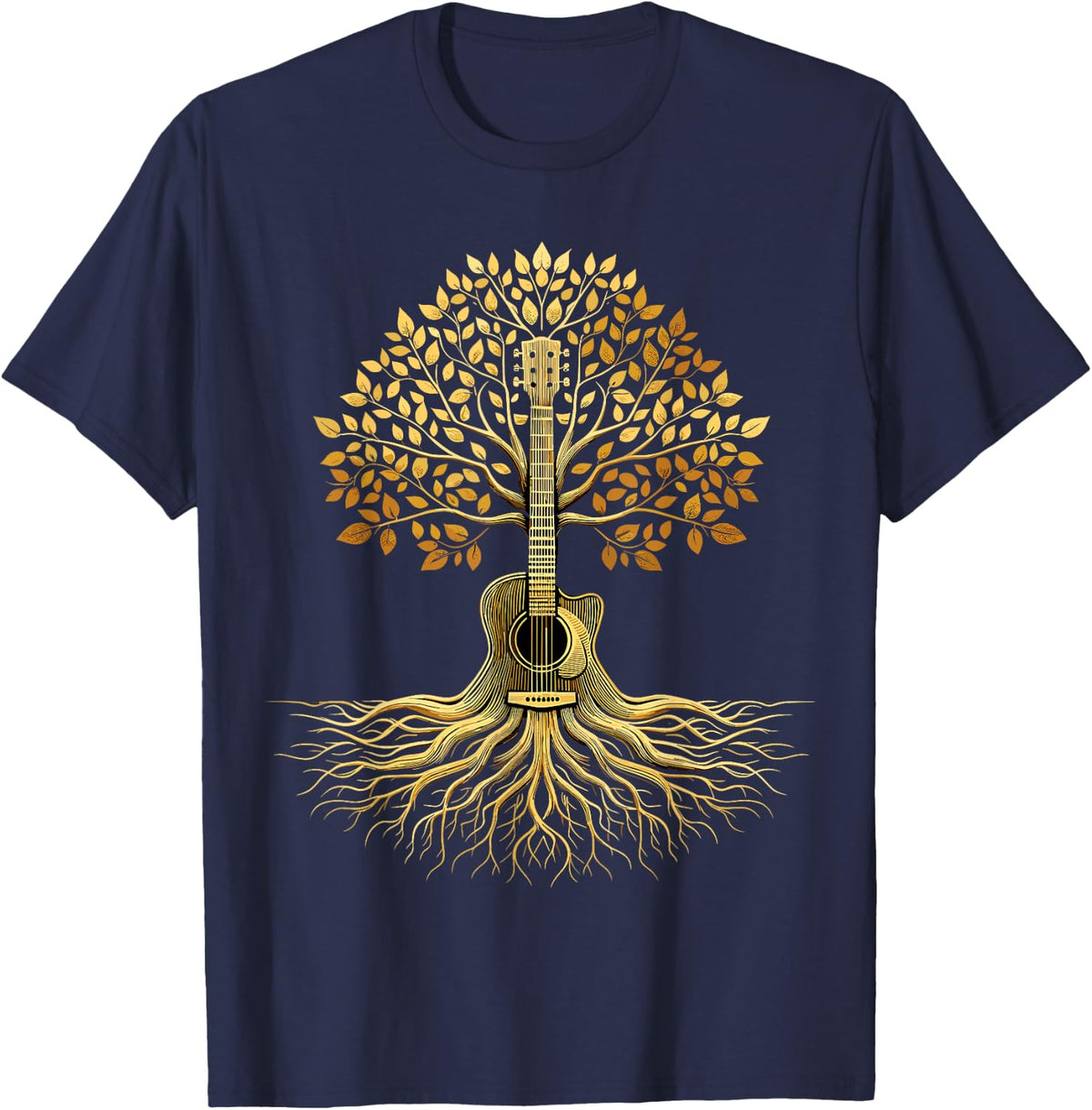 Acoustic Guitar Tree Guitar Player Guitarist T-Shirt - Navy Blue